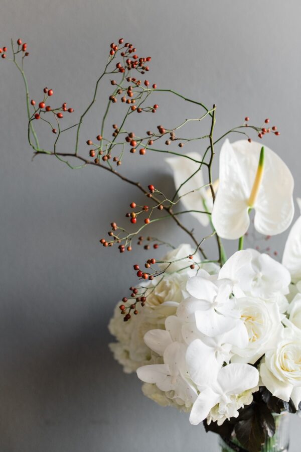 White flowers in a vase by Lela Design 2